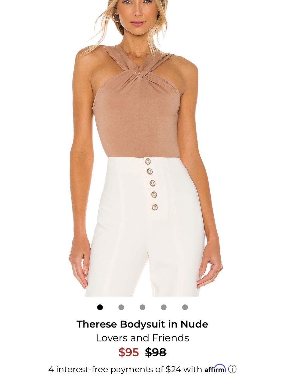 Lovers + Friends Twist-Neck Bodysuit in Nude/Tan